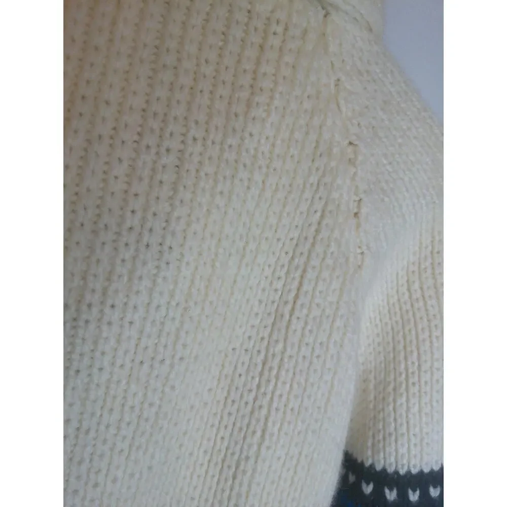 Vintage Heavy Chunky Hand Knit Cardigan Shawl Collar Greek Key Pattern L/XL - Picture 9 of 11